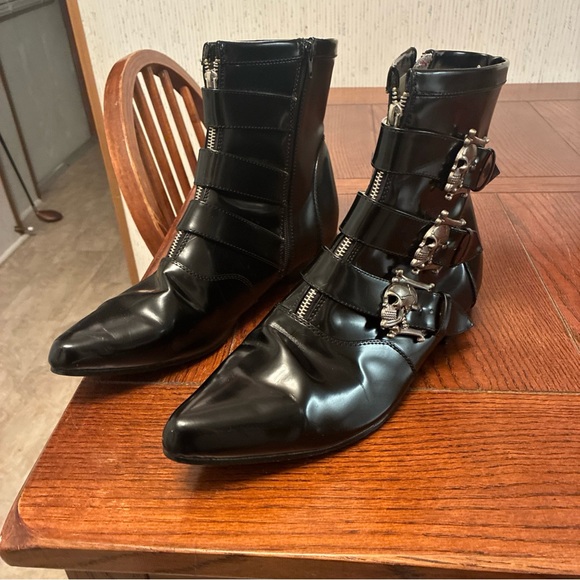 Demonia Brogue 06 Ankle Boot Men’s 12 Unisex Black Nappa Faux Leather Skulls - Picture 3 of 15